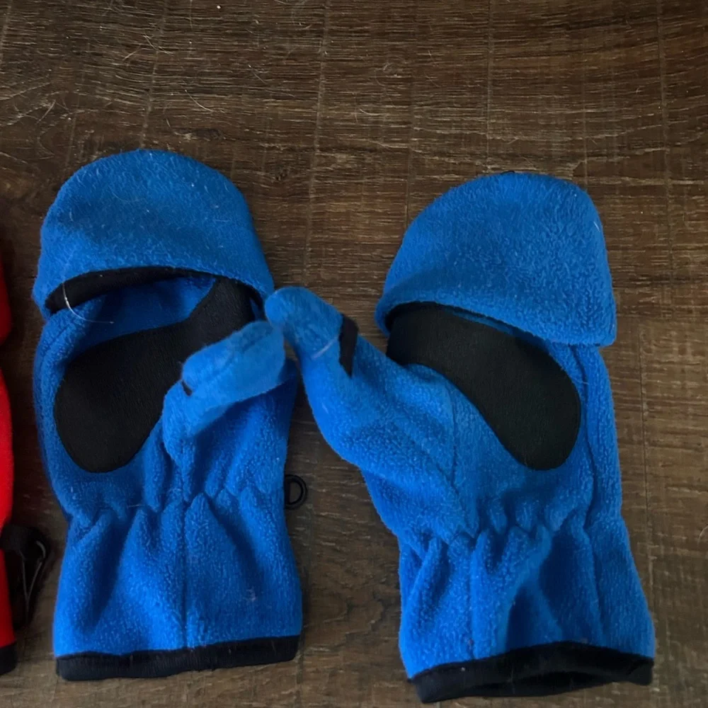 Kids Red and Blue convertible Fingerless mittens/ gloves - 2 pairs